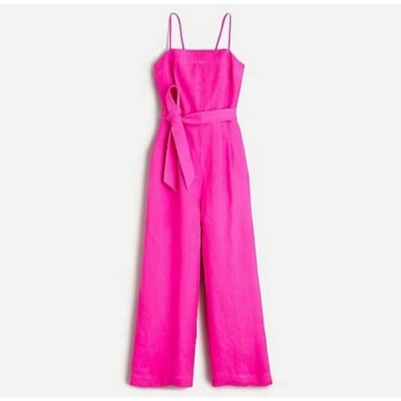 J. Crew Linen Wide Leg Jumpsuit Hot Pink Sleeveless Barbie Pink SZ 2 - Picture 2 of 8